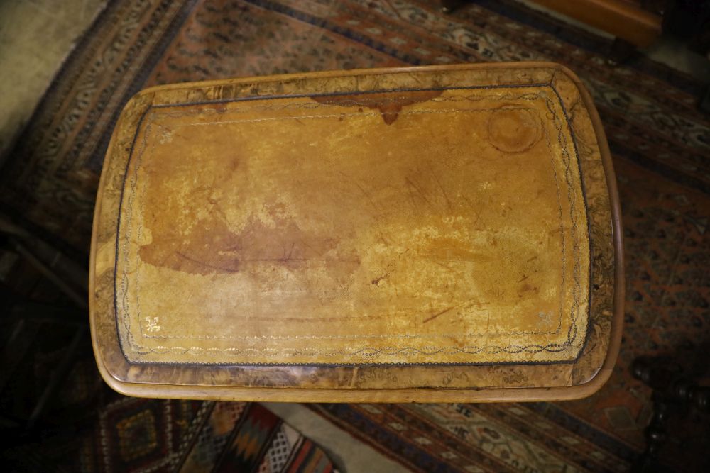 A Victorian walnut writing table, width 68cm, depth 42cm, height 70cm